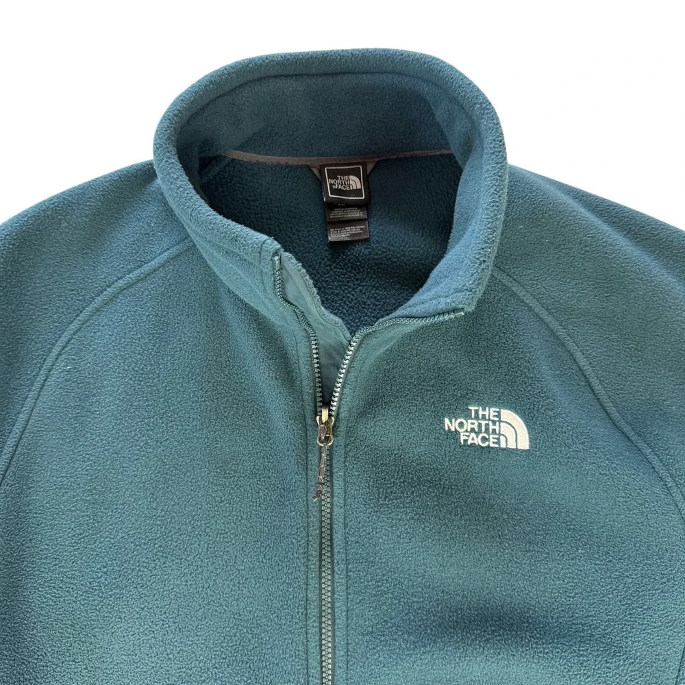 The North Face Mens XL Full Zip Fleece Jacket Teal Blue Raglan Sleeve Cinch Hem